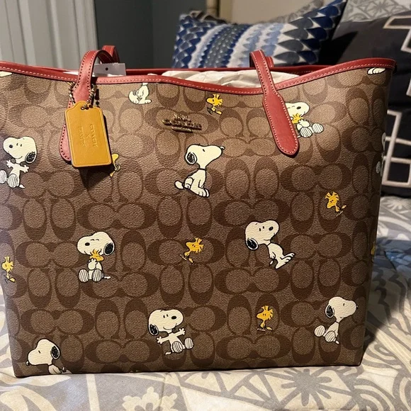 Coach Brown and Red Snoopy Tote Bag - Picture 2 of 4